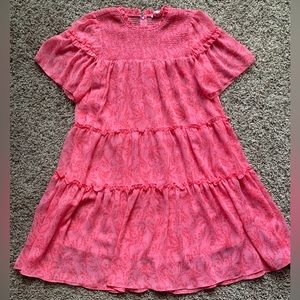 OlIVIACEOUS Pink Tiered Gauze Ruffle Smocked Babydoll Dress Lined Short Sleeves